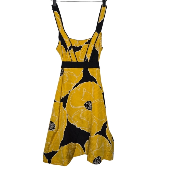 Anthro Moulinette Soeurs Brighter Seasons Yellow Black Floral Silk Dress Size 4 - Picture 1 of 13